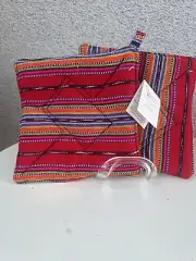 Pot Holder Striped Red Guatemala NWT 6” Set 2 Lucia’s Imports