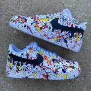 Air Force 1 Custom Shoes "All Color Splatter" Black Swoosh Drip Mens Size 11