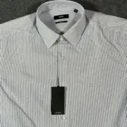 Hugo Boss Mens Enzo Dress Shirt Sz 40 15 3/4 Medium White Blue Stripe Lux NWT
