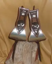 Custom 4" Bell Stirrups, Brown Leather Side Pieces Star Conchos ! G&E