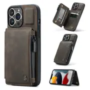 CaseMe Shockproof iPhone 14 Pro Leather Case Cover Wallet Apple 2022 [Coffee]