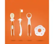 4Pcs Set Baby Tongue Cleaner/Safety Guard+Scraper Newborn+Soft Bristle Toothbrush+Silicone Training Teeth Brush for Kids,Infants,Toddlers - Orange