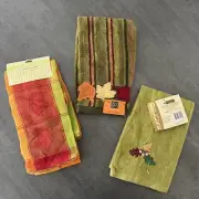 NEW Fabric Napkins Embroidered Fingertip Towels Fall Autumn Leaves Lot Of Four