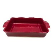 NWT Emile Henry Burgundy French Ceramic Ruffle Rectangular Baker Dish