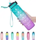 32oz BPA-Free Water Bottle with Straw & Time Marker – Leakproof, Ombre Blue 0.9L