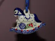 Polish Pottery Rocking Horse Ornament! UNIKAT Signature Paper Lanterns Pattern!