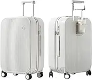 [YWYMCRJLV] Luggage Carry On Luggage with Cup Holder Hard Shell Rolling Travel Suitcase with Spinner Wheels 20 24 26 Inch M9290 Suitcase, Smoke White, 20