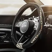 Road Comforts Steering Wheel Cover - Made with PVC Leather and Leopard Fabric - Universal 14 1/2 inches to 15 inches for Most Automotive Steering Wheel (Leopard Pattern)