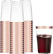 LATERN 50Pcs Rose Gold Rimmed Plastic Cups, 360ml Plastic Tumblers Reusable Drink Cups Elegant Party Wine Glasses for Champagne Beer Cocktail Martini Soda Dessert (10.5 x 7.5cm)