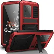 [Yidai-Silu] Galaxy S20 Ultra Outdoor Case 【IP-54, Kickstand, Screen Protector】 Military Rugged 360 Full Body Protective Metal Shockproof Silicone Cover for Samsung Galaxy S20 Ultra 6,9" - Red