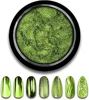 Chrome Nail Powder Mirror Effect Metallic Dust Holographic Glitter Glazed Manicure Decoration Reflective Pigment for DIY Gel Polish Nail Art, Resin Craft, Gifts (11lightgreen)
