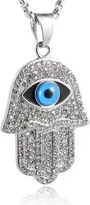 HZMAN 18k Gold Plated Iced Out CZ Stainless Steel Blue Evil Eye Beads Silver
