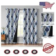 Elegant 100% Blackout Curtains 95” Long - Moroccan Geometric Design, Set of 2