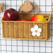 Rattan Woven Storage Basket Bread Fruit Serving Tray Container with Handle Home