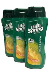 3 irish spring 8hr scent hair & body wash 15oz ea
