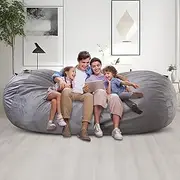 WhatsBedding 7ft Fuf XXL Memory Foam Filled Bean Bag Chair with Removable Cover,Bean Bags for Adults,Soft Dutch Velvet,Thoughtful Pull-tab & Side Pockets,Machine Washable,7 feet Giant,Fog Grey