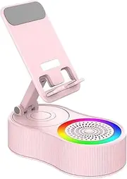 Cell Phone Stand with Speaker | Travels Speaker with Charger,Anti-Slip Base Adjustable Cell Phone Holder with Ambient LED Light for Home Travel