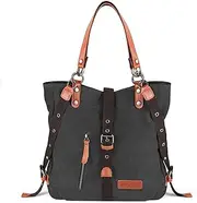 [SHANGRI-LA] Purse Handbag for Women Canvas Tote Bag Casual Shoulder Bag School Bag Rucksack Convertible Backpack
