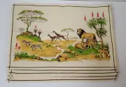 Vintage NOS Pan Prints South Africa Safari Theme Fabric Placemats Set of 6