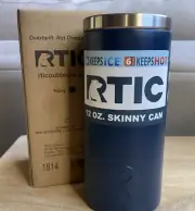 RTIC Stainless Steel Skinny Can Cooler Fits all 12oz Slim Cans Navy Blue NEW