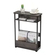 Catzon Vintage Narrow Side Table with Magazine Rack 3-Tier for Small Space-Grey