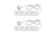 2x HPM 4-Way Outlet 2400W 10A 240V Powerboard 1m Power Cord 4 Outlets/Socket WHT