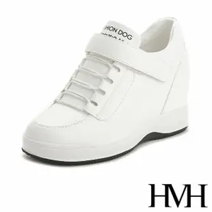 【HMH】復古經典綁帶魔鬼粘時尚內增高厚底休閒鞋(白)