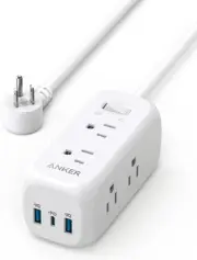 Anker 332 USB Power Strip Surge Protector - 6 AC, 1 USB-C, 2 USB-A (5 ft Cord)