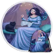 Fantasy Art Ariadne Princess Cat Fairy Round Beach Towel