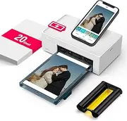 [Liene] DHP512 WiFi Photo Printer, 10 x 15 cm, 300 DPI Dye Sublimation, 20 Photo Papers, 1 Cartridge, Portable, A5, White, Smartphone, Laptop, Desktop Compatible