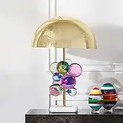 Creative Crystal Ball Table Lamp - E27 Modern Gold Table Lamps with Metal Lampshade and Heavy Marble Base, Desktop Nightstand Lamp for Livingroom Bedroom Office Dorm,r