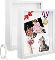 2 Pack 11 x 14in Shadow Box Frame Shadow Boxes Display Cases 3D Picture Frame Shadow Boxes Display Cases with Adhesive Tape for Baby Items Wedding Memories Awards Medals Tickets and Photos(White)