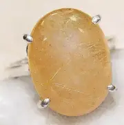 Natural Golden Rutilated Quartz 925 Sterling Silver Ring Jewelry Sz 7.5 @B11-5