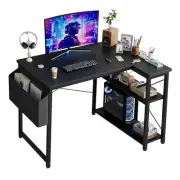 L Shaped Computer Desk with Reversible Shelves Small Corner Desk 40 Inch Black