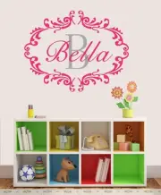 Wall Stickers custom name flowers frame vinyl decal decor Nursery kids