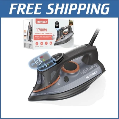 1700W Steam Iron with LCD Screen & Auto Shutoff - Non-Stick Ceramic Soleplate