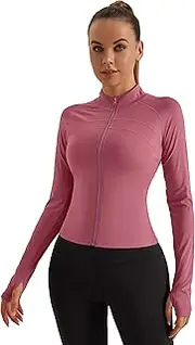 [ZIRUU] Womens Gym Tops Long Sleeve Sports T-Shirt Fitness Workout Yoga Crop Tops Ladies Running Tee Shirts Zip Breathable Activewear with Thumb Holes