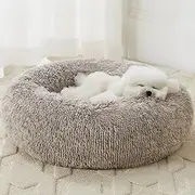 WNPETHOME Calming Dog Bed & Cat Bed, Anti-Anxiety Donut Small Dog Bed, Fluffy Faux Fur Cats Cushion Puppy Bed for Small Pets and Cats (24 x 24 inch, Light Coffee)