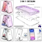 3 IN 1 Hard Rubber Clear Case Shockproof Cover For iPhone 16 15 14 Pro Max 13 12