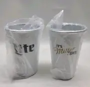 It's Miller Time Lite 22 oz. Aluminum Cup Lot Set of 2 White Coated New