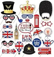 Lide Road 25Pcs British Photo Booth Props British National Day Party Decorations British Party Props UK England Selfie Props with Stick for London National Day Party Decorations