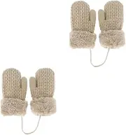 [LIFKOME] 2pcs Merino Wool Kids Winter Gloves Warm Soft Knitted Plush Gloves for Kids