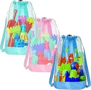 [Generic] Mesh Beach Bag, Toy Storage Backpack, Shell Collecting Tote, Adjustable Shoulder Straps, Lightweight and Breathable Design, 3 Pieces, Perfect for Pool, Vacation, or Beach Trips