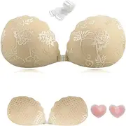 [Kelivy] Sticky Bra Push up, Adhesive Strapless Lace Bras Padded for Women Dress with Detachable Strap