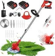 Cordless Grass Trimmer Weed Wacker, String Trimmer Lawn Edger with Li-ion Battery for Garden and Yard with Wheel, Lightweight Adjustable Height Weed Eater Tool (24V)