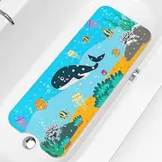 Bath Mat for Tub for Kids Cartoon Non Slip Baby Bathtub Mat Extra Long Anti Slip Bathroom Toddler Shower Floor Mat with Suction Cups Drain Holes (Whale 40 * 16in)