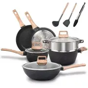 12Pcs Pots and Pans Set with Lids, Non-Stick Cookware Set, Granite Induction ...