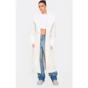 Sand Faux Fur Trim Contrast Faux Suede Coat, Sand