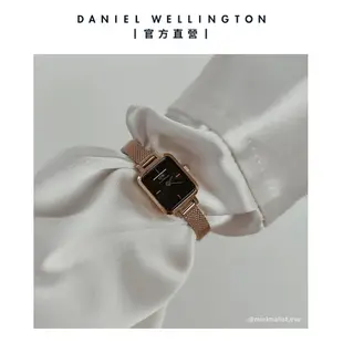 Daniel Wellington 手錶 Quadro Mini 15.4x18.2ｍｍ 方糖系列編織小方錶-樹莓黑錶盤-兩色任選(DW00100647 DW00100652)/ 香檳金