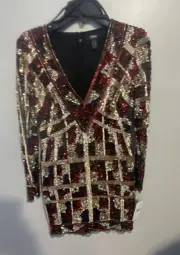aidan mattox dress size 4 V-Neck Long Sleeve Sheath Red/black 295$